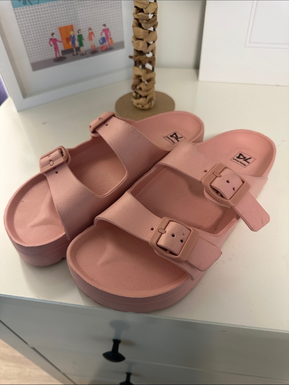 Dirty Laundry Pink Double-Buckle Platform Slide Sandals